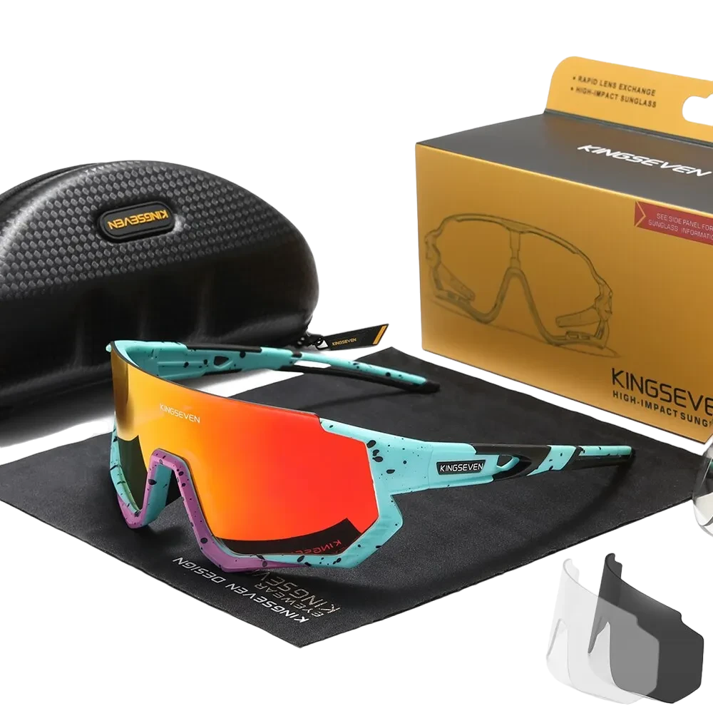 cycling sunglasses with red lenses and interchangeable lenses