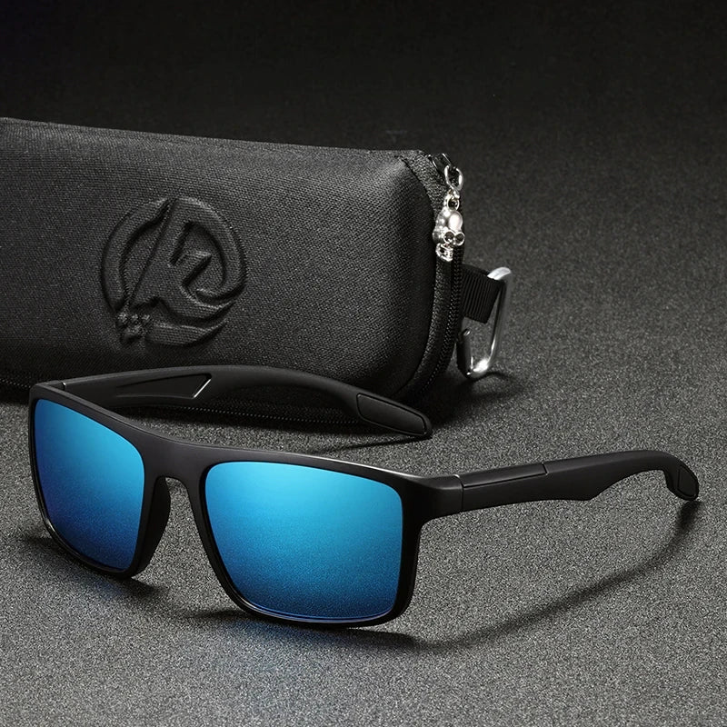 ultralight sunglasses with blue lenses and black frames