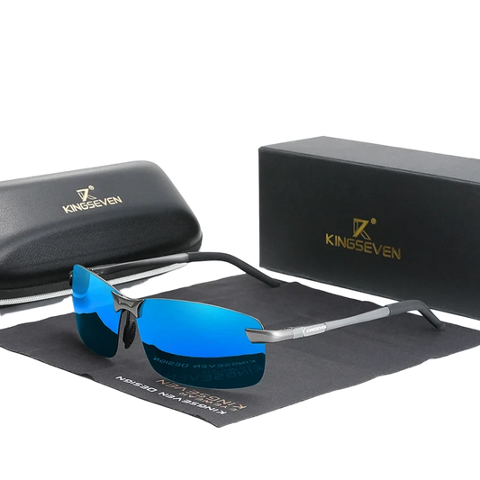 driving sunglasses with blue lenses and silver frames