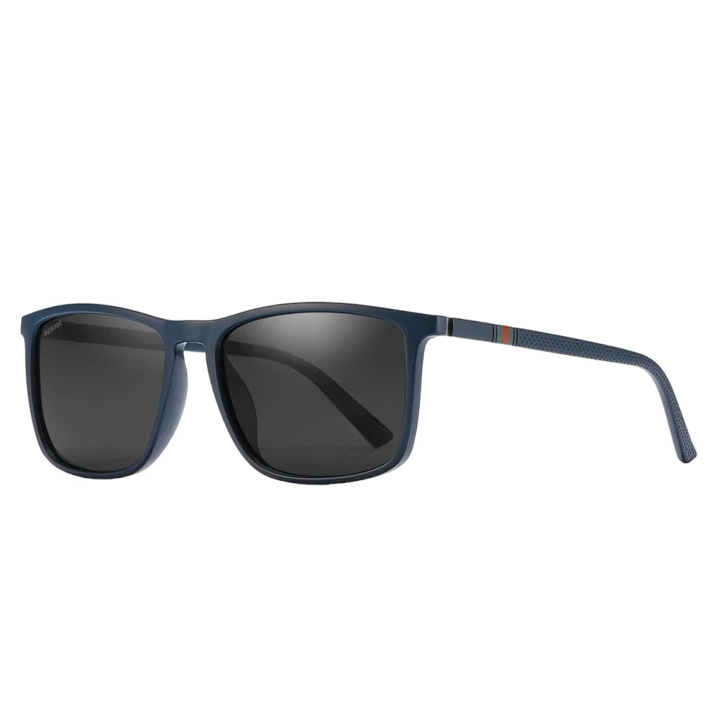 Designer polarised sunglasses with blue lenses and blue frames. TAC lenses and lightweight