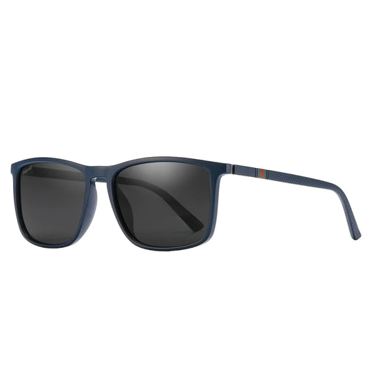 Designer polarised sunglasses with blue lenses and blue frames. TAC lenses and lightweight