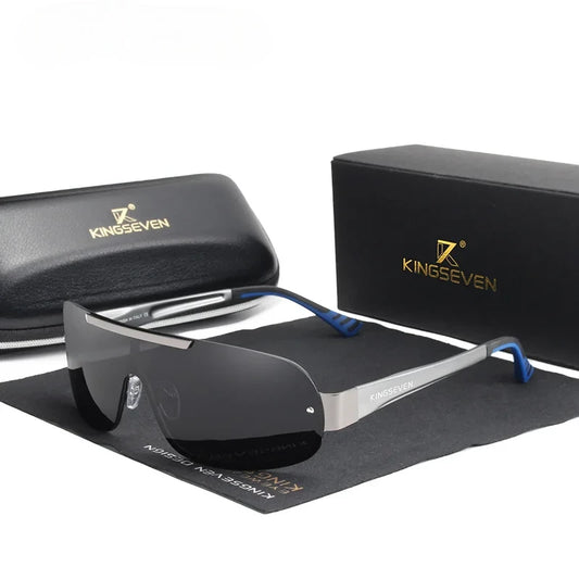 men's goggle style sports sunglasses with black lenses and silver frames