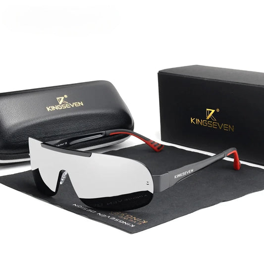 men's goggle style sports sunglasses with silver lenses and black frames