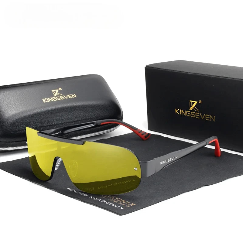 men's goggle style sports sunglasses with yellow lenses and black frames