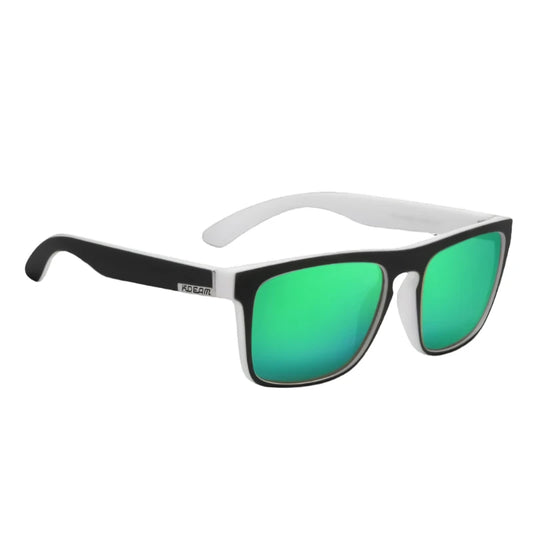Ray Gods polarised sunglasses with green lenses and black frames. TAC lenses and stainless steel hinges