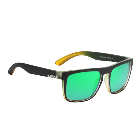 Ray Gods polarised sunglasses with green lenses and black frames. TAC lenses and stainless steel hinges