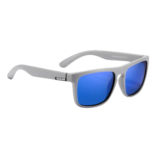 Ray Gods polarised sunglasses with blue lenses and grey frames. TAC lenses and stainless steel hinges