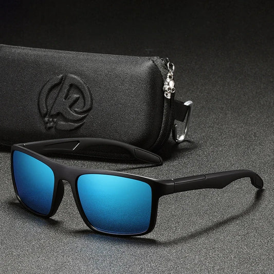 ultralight sunglasses with blue lenses and black frames