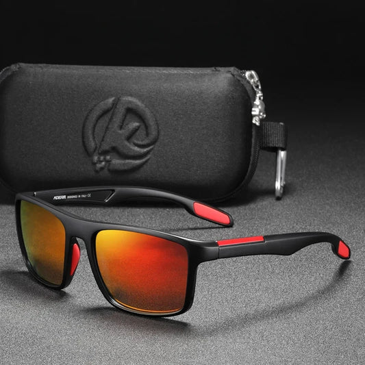 ultralight sunglasses with orange lenses and black frames